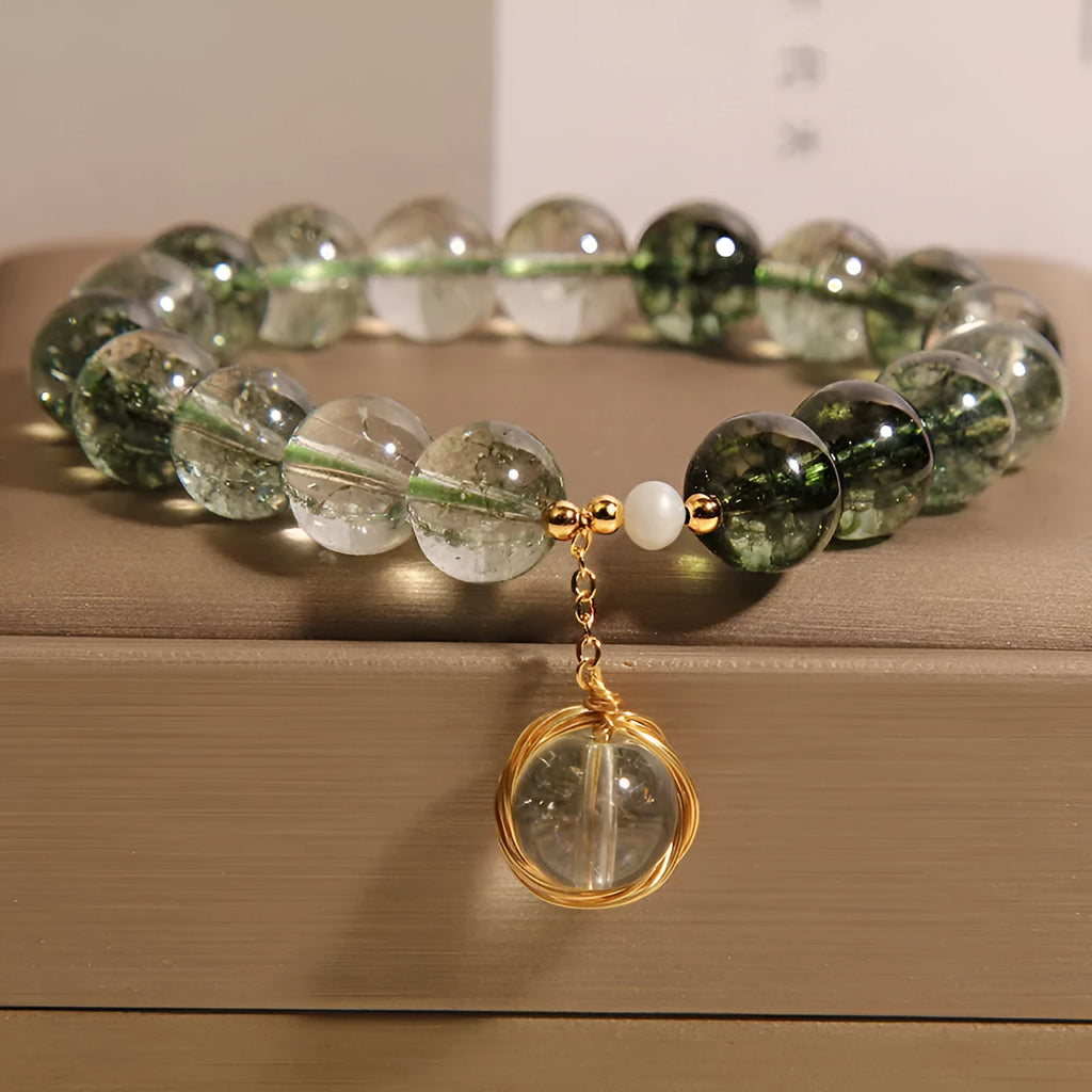 Natural chorite crystal bracelet with green phantom quartz winding transfer beads for women