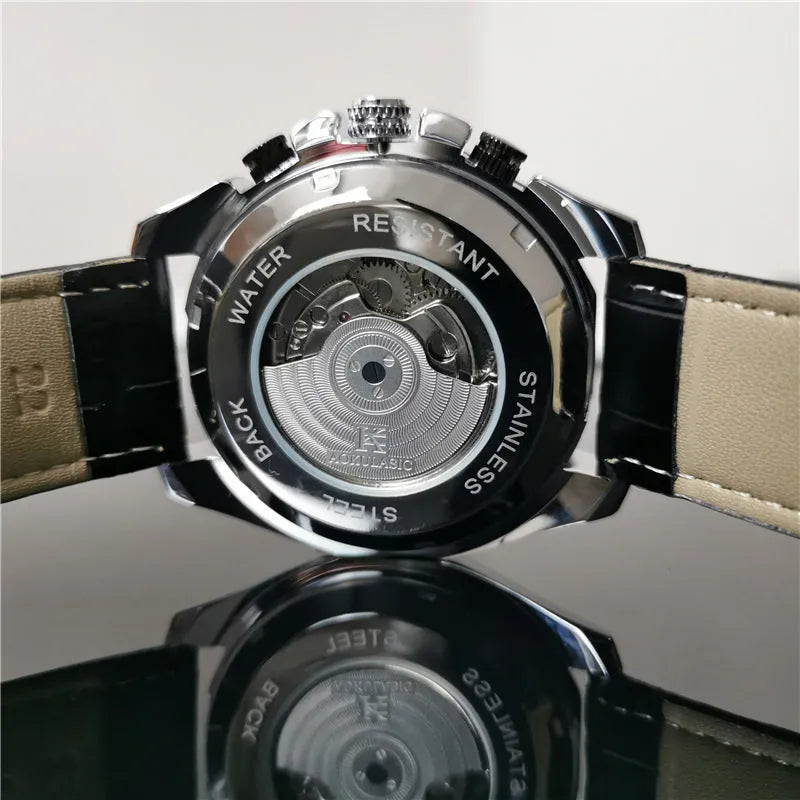 Men's automatic mechanical watch with a slim 12mm case shown in multiple colour variants.