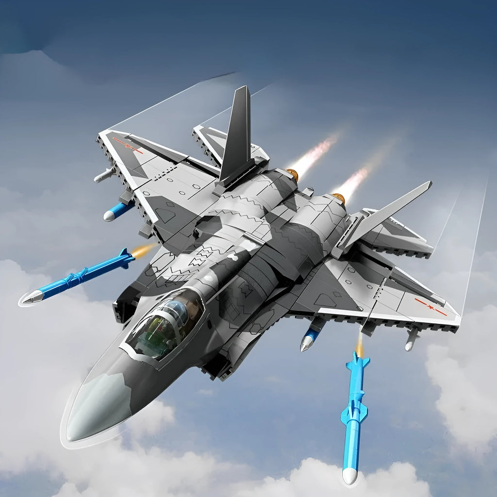 Military shipborne fighter assembly building blocks toy J50 6th generation fighter in colour box
