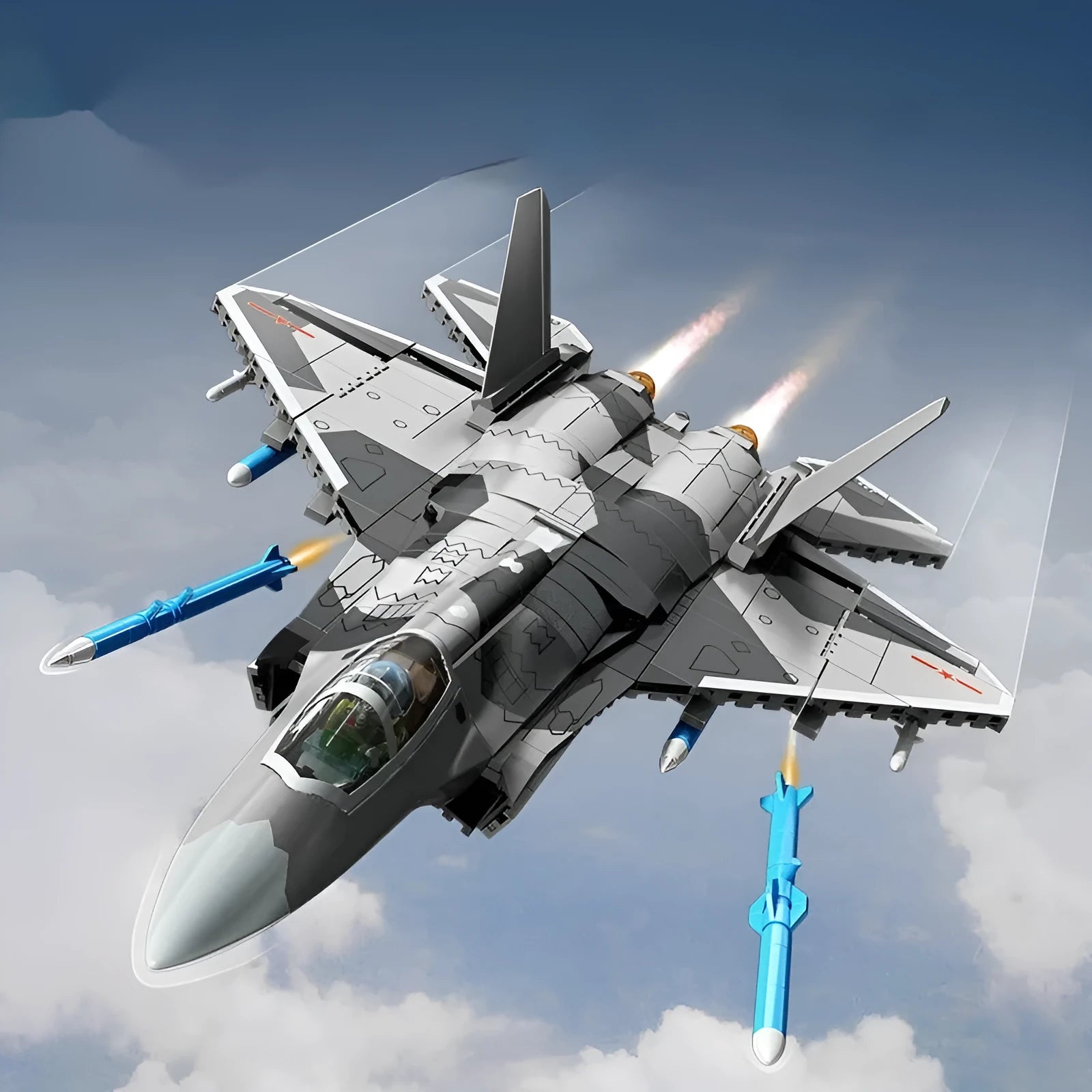 Military shipborne fighter assembly building blocks toy J50 6th generation fighter in colour box