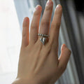 Handmade elastic love ring with geometric heart charm on beaded string
