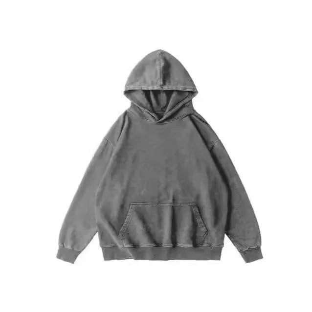 Men's retro washed cotton hoodie with batik finish and drop shoulder sleeves
