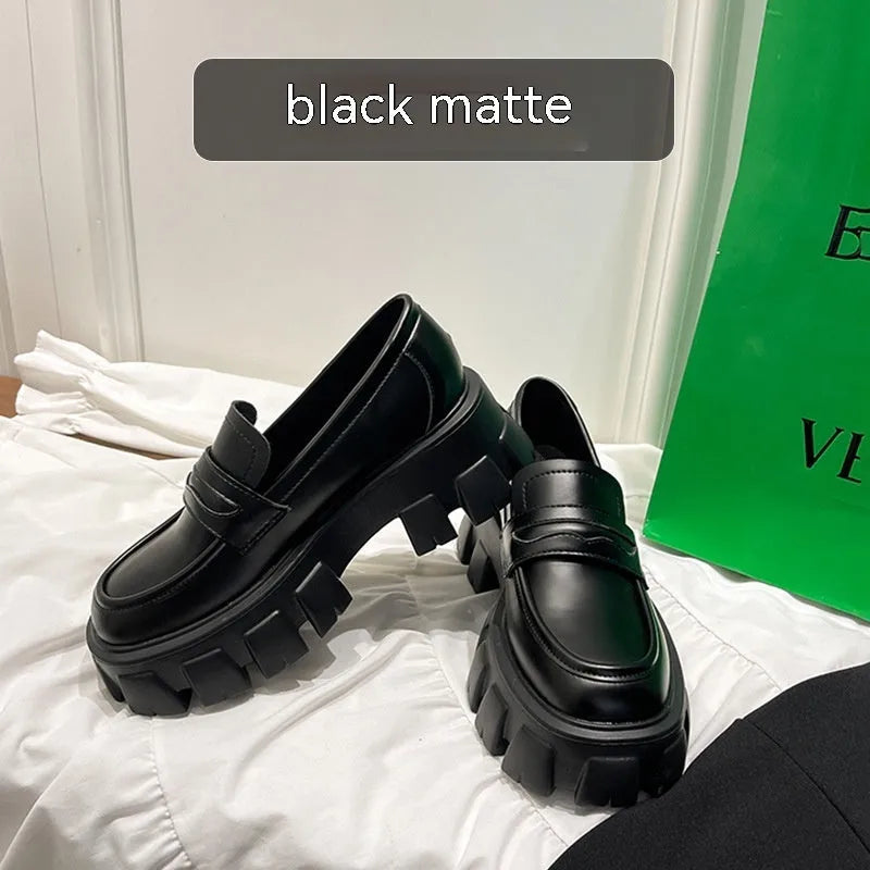 British style wide fit patent leather loafers with rubber sole and muffin base heel design