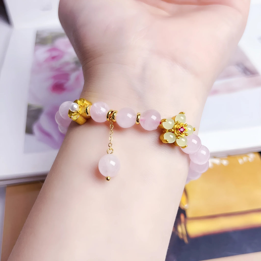 Pink crystal peach blossom NAFU bracelet with manual processing for women