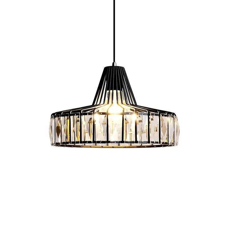 Black crystal sun chandelier ceiling light with LED bulb and gold accents