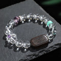 Handmade natural white crystal ebony bracelet with five warp ethnic design