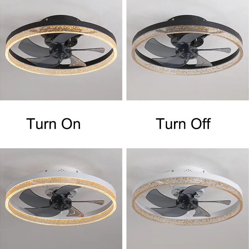 Nordic-style remote control ceiling fan lamp with light, 50cm diameter, in black finish