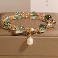 Women's natural chorite crystal bracelet with green phantom quartz stones and high-grade pearl accents