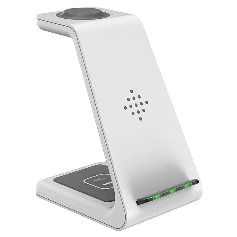 T3 model wireless charging pad for Apple iPhone, shown in black, white and grey colour options.