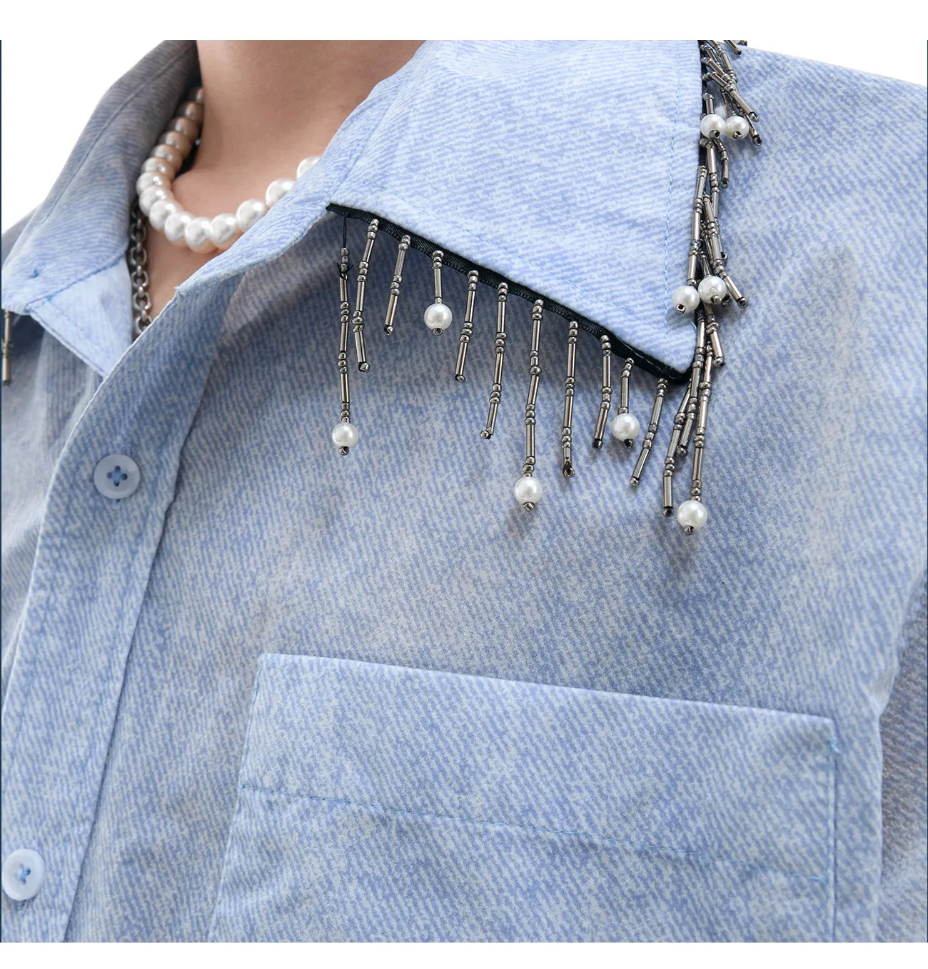 Men's blue and white gradient quilted loose fit short sleeve casual shirt