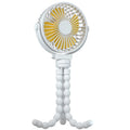Black flexible tripod clip fan showing 360-degree rotation and adjustable legs with 2000mAh battery capacity