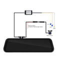 9.66-inch black wired dash cam rearview mirror recorder mounted on car windscreen with dual-camera display