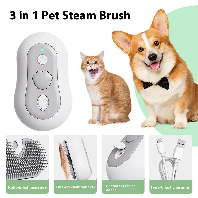 Rechargeable cat grooming massage comb with silicone teeth in four colour options