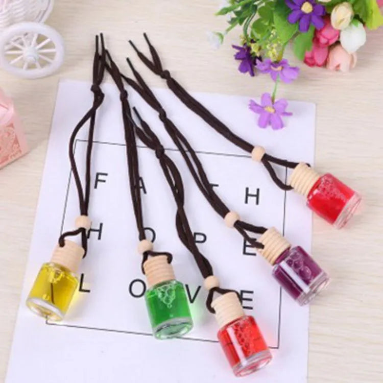 Glass bottle car air freshener hanging ornament with choice of 55g scent refills