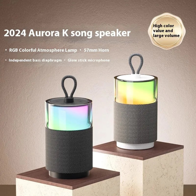 Wireless mini Bluetooth speaker with subwoofer and colour light in Dark Night Black