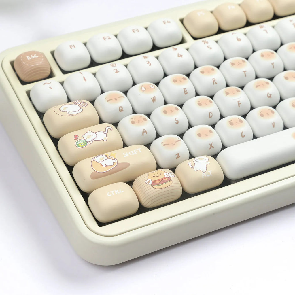 Cat themed mechanical keyboard keycap set with PBT construction and extraction puller