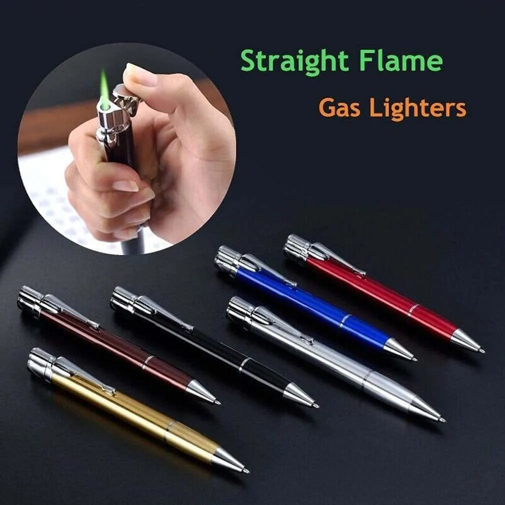 Metal refillable jet pen lighter with windproof torch flame in silver finish