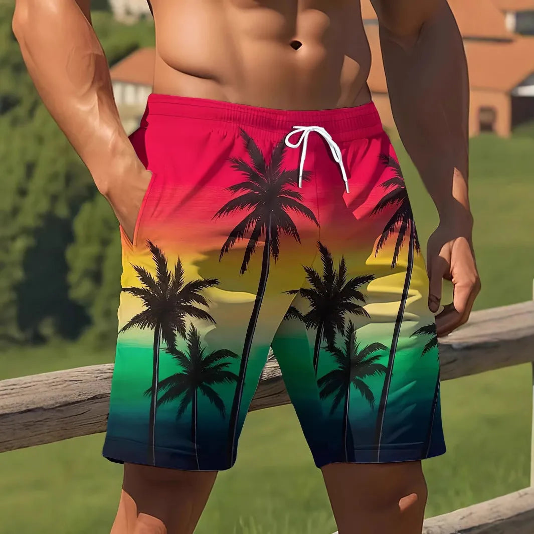 Men's micro-elastic quick-dry swimming trunks in polyester fabric showing elastic waistband