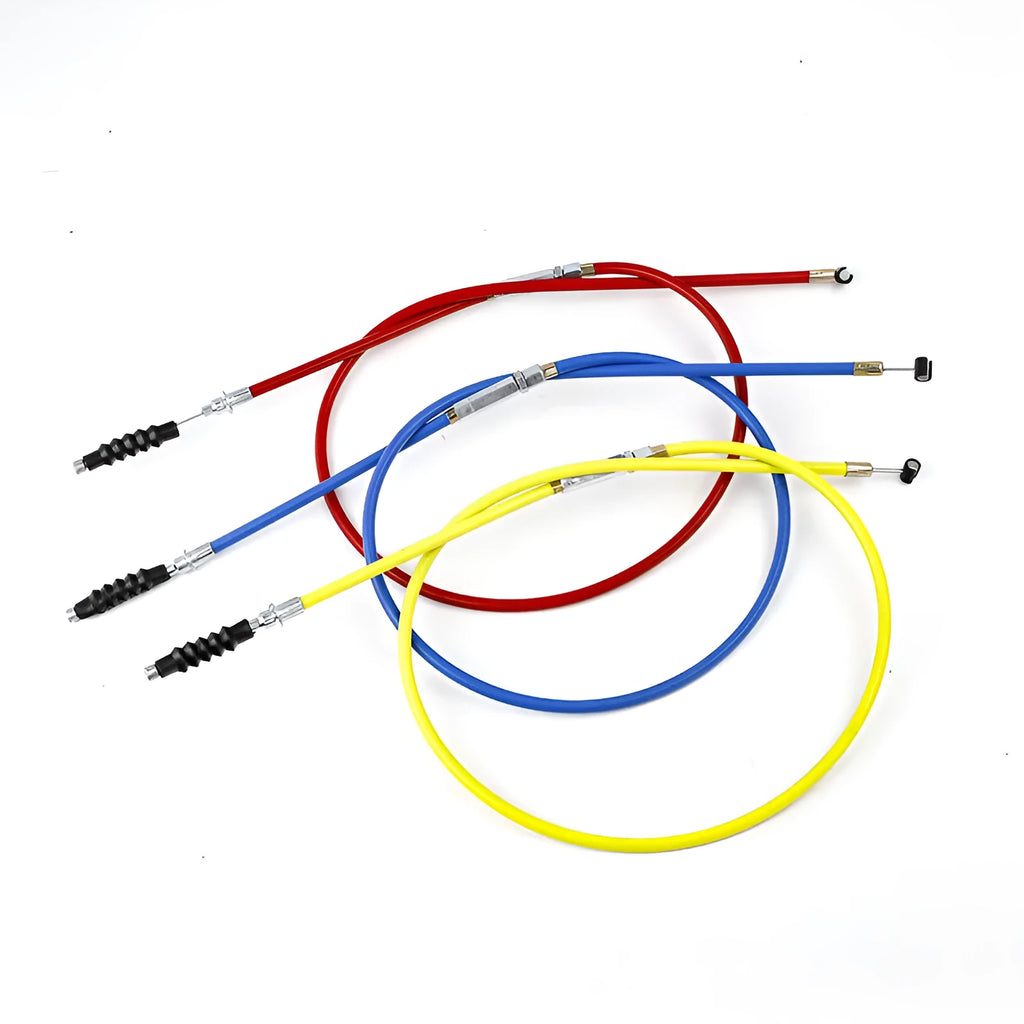 Apollo scrambler motorcycle clutch and accelerator cable in four colours: black, blue, red, yellow, measuring 0.98 metres.