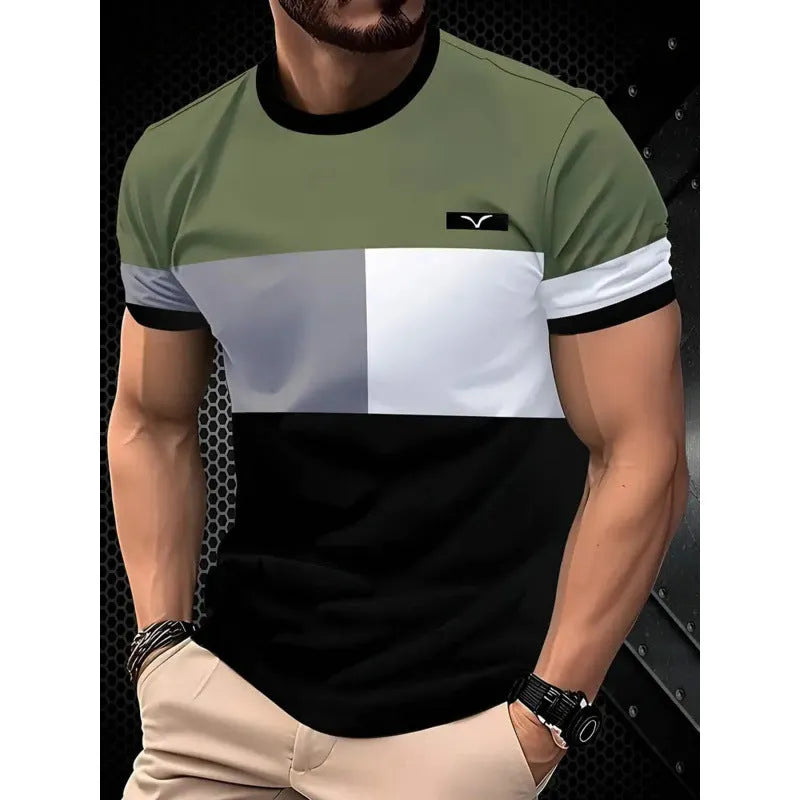 Men's short-sleeved T-shirt with striped digital 3D printing pattern in loose fit casual style