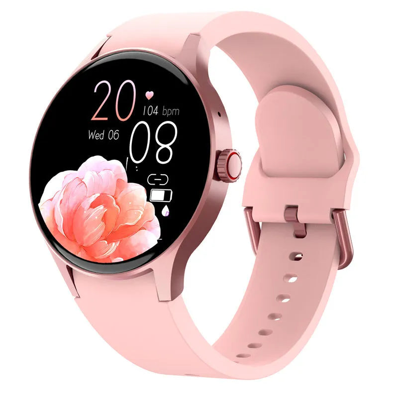 Smart Bluetooth sport watch with round touch screen showing display, IP68 waterproof rating