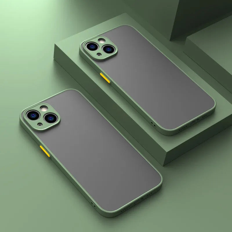 Black frosted hard protective iPhone case with fine hole skin-sensing design on a dark background.