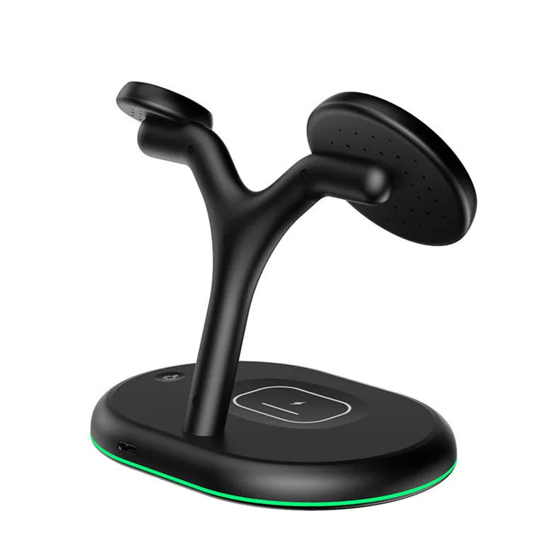 Black vertical magnetic wireless charging stand with 15W fast charge and TYPE-C cable