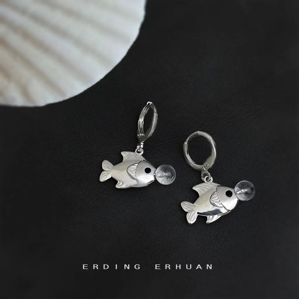 Bubble fish design copper earrings with electroplated goldfish detailing for women