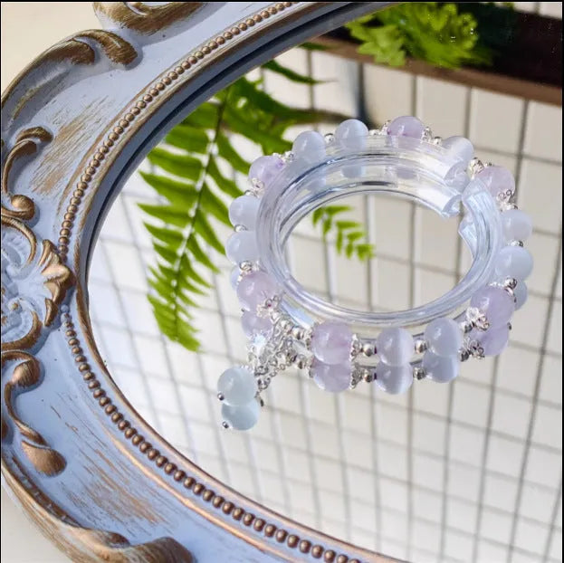 Opal amethyst crystal bracelet with moon shape over 20mm, handcrafted women's jewellery