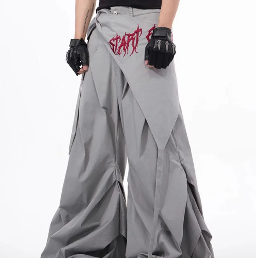 Korean style boys wide-leg trousers in black or grey solid colour