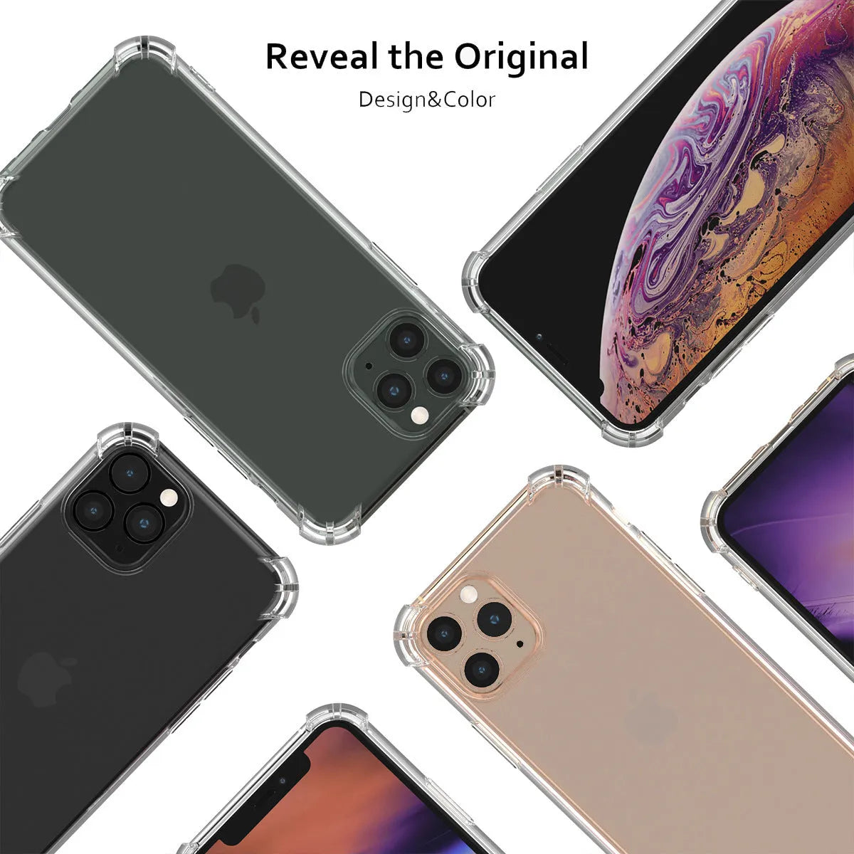 Clear transparent TPU shockproof phone case for Apple iPhone.