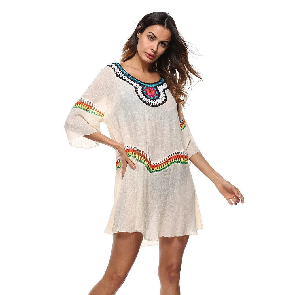 Women's crocheted ethnic style sun protection clothing for beach and swimming sports