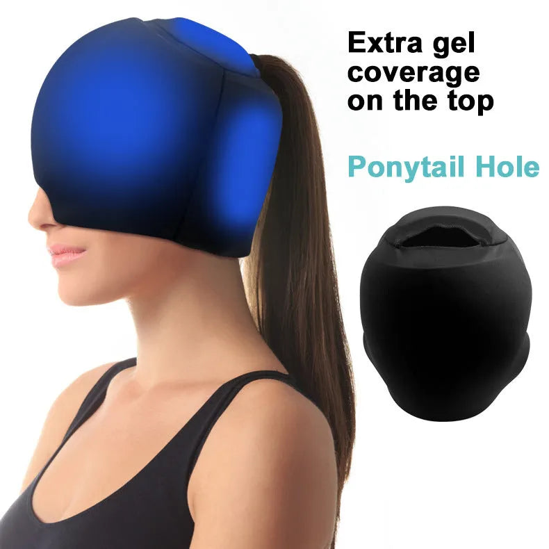 Simple solid colour cold compress cap with fully enclosed design in black, pink or dark blue options