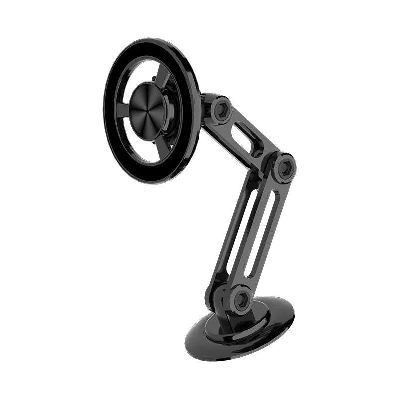 All-metal magnetic car phone holder in black, includes magnetic rings and adhesive pads