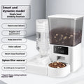 Double bowl intelligent pet feeder with stainless steel bowl and smart control panel