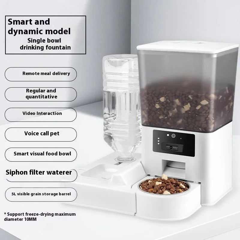 Double bowl intelligent pet feeder with stainless steel bowl and smart control panel