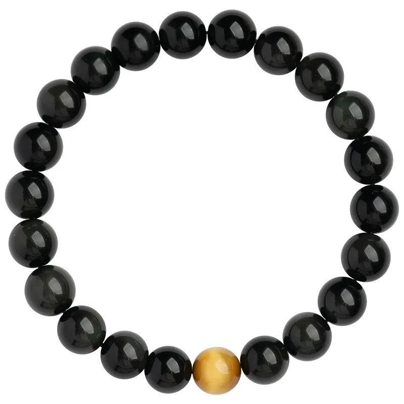 Black obsidian geometric bracelet in Korean style with stone construction