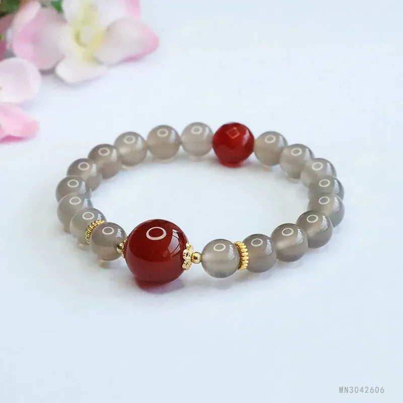 Natural smoky purple chalcedony red agate bracelet with 8mm geometry beads.