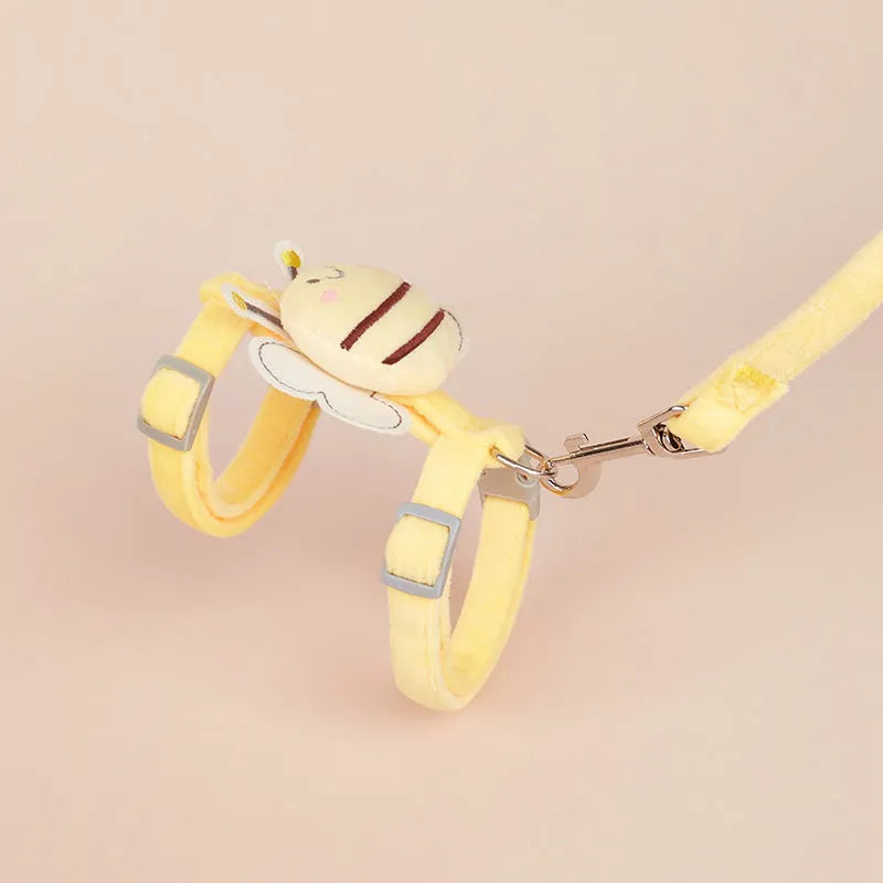 Bee-shaped outdoor cat leash with adjustable harness in pink, yellow, or blue colours