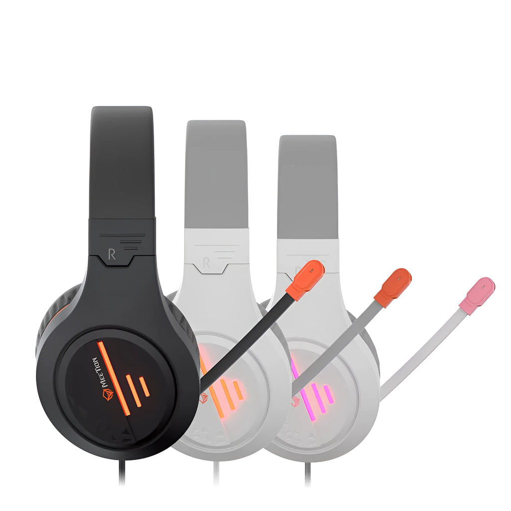 Lightweight wired gaming headset in black orange colour with adjustable headband and 50mm drivers
