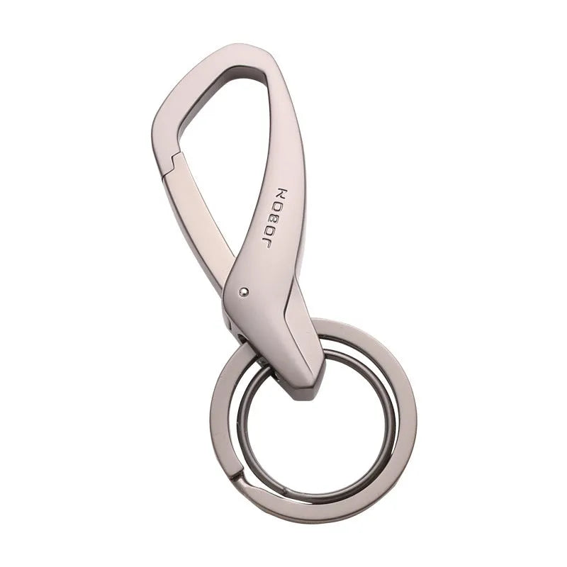Black zinc alloy double ring key chain for car keys, shown with measurements.