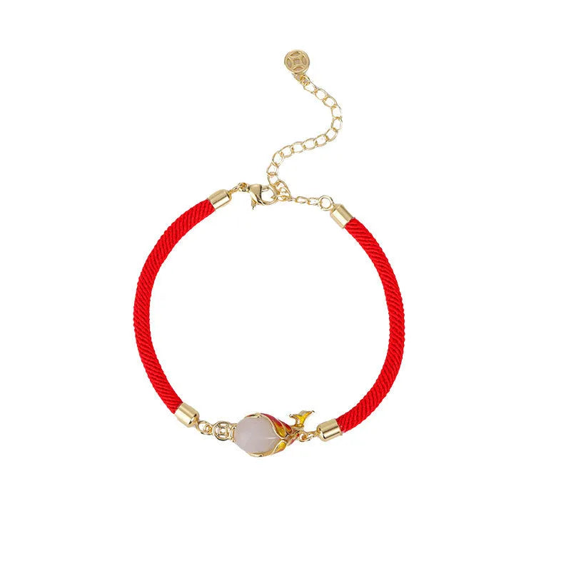 Lucky koi red copper bracelet and necklace set with retro carp design for women