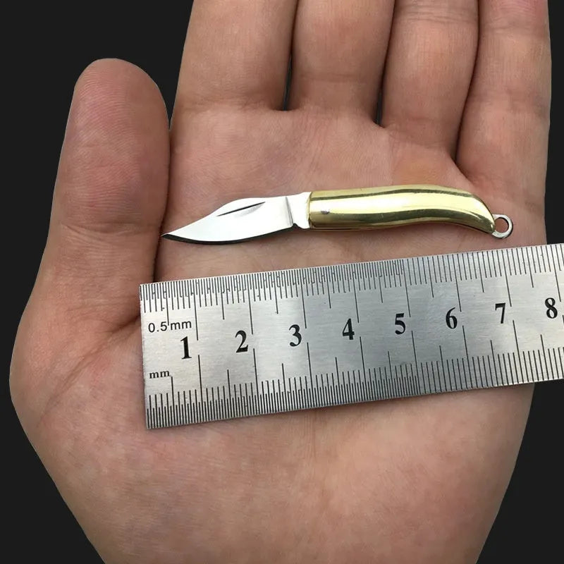 Brass mini folding knife keychain pendant with 3cm blade and brass handle