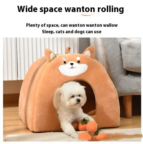 Warm cloth cat bed for autumn and winter with machine washable cover in three sizes