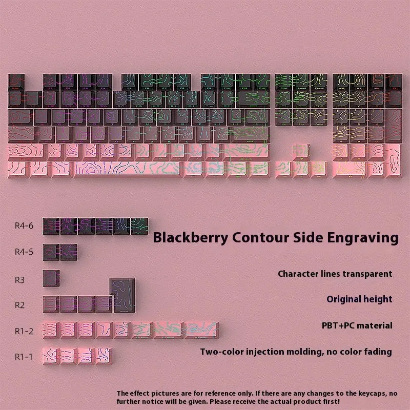 Black rose contour line two-color crack luminous key cap set for mechanical keyboards in black powder colour