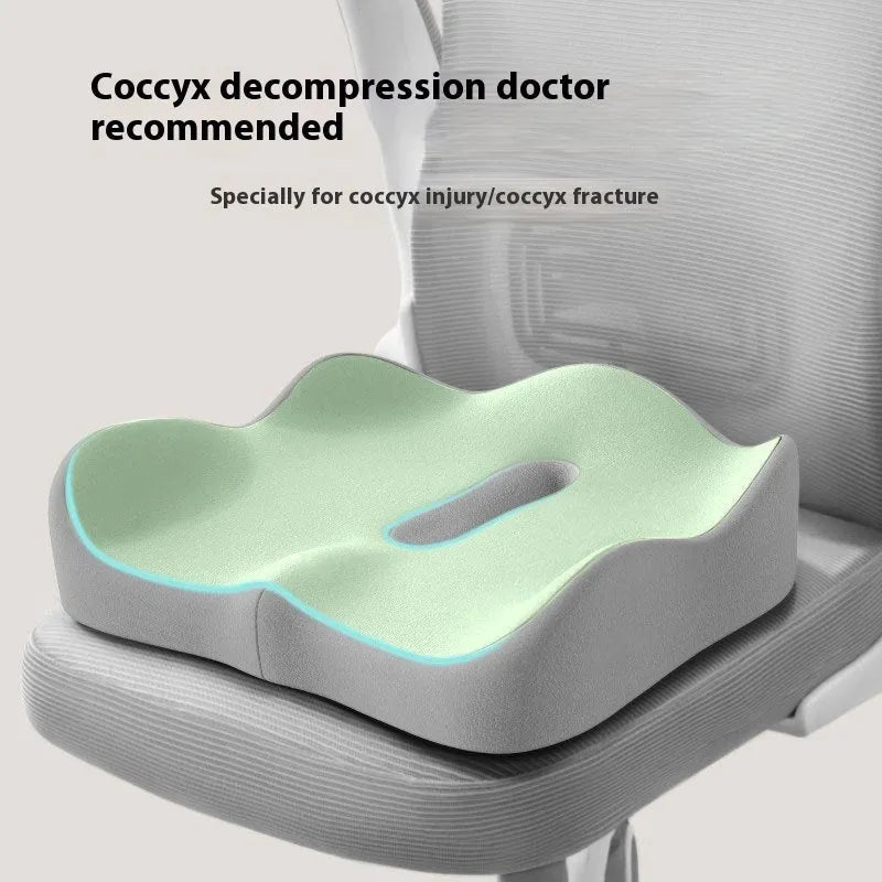 Memory foam office seat cushion with decompression channel in grey-green mixed colour