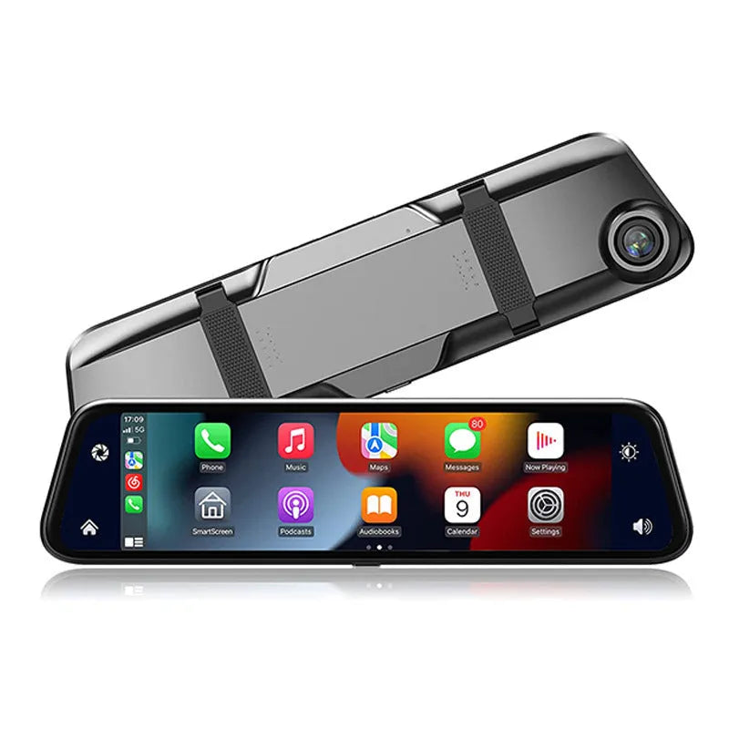 Black 9-inch car GPS navigation system with touch screen display and dual camera support