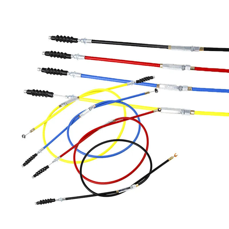 Apollo scrambler motorcycle clutch and accelerator cable in four colours: black, blue, red, yellow, measuring 0.98 metres.