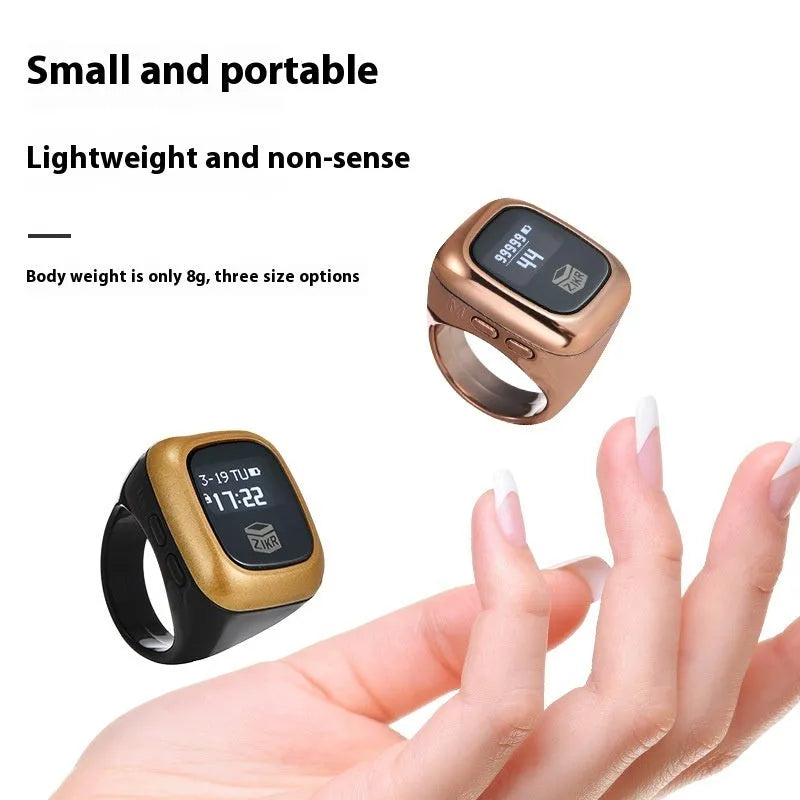 Digital electronic tasbih counter with LCD screen shown in rose gold colour.