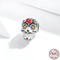 925 sterling silver Halloween skull bead with pumpkin skull motif, platinum plated, 1.8g, 1.3x0.8cm